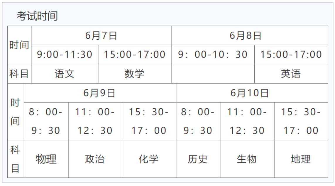 2025海南高考时间示意图